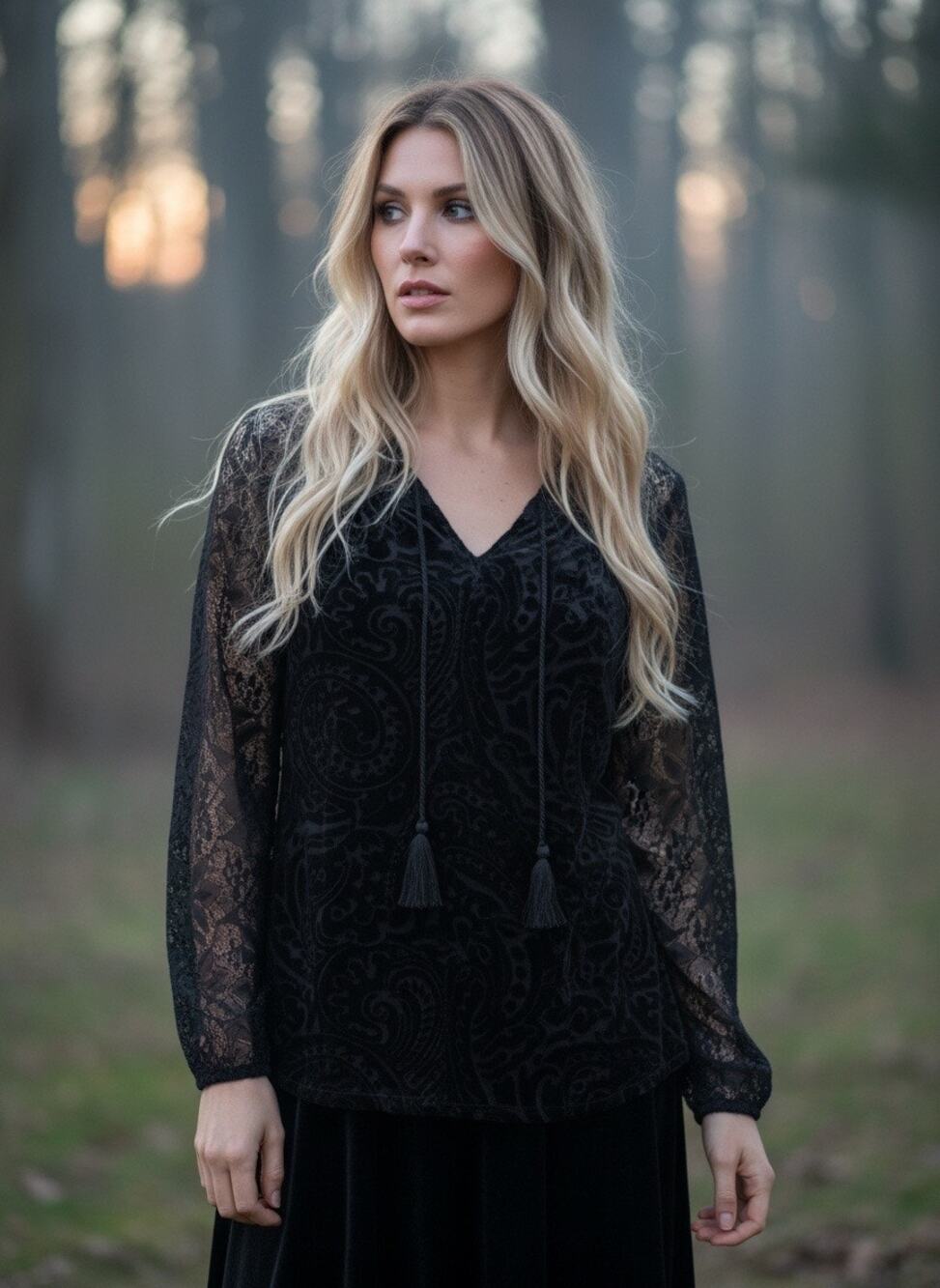 Vintage America Blues Lace & Velvet Blouse – Size M